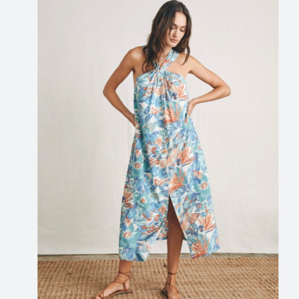 Faherty Paradise Blossom Floral Bay Twist Resort Tropical Beach Maxi Dress